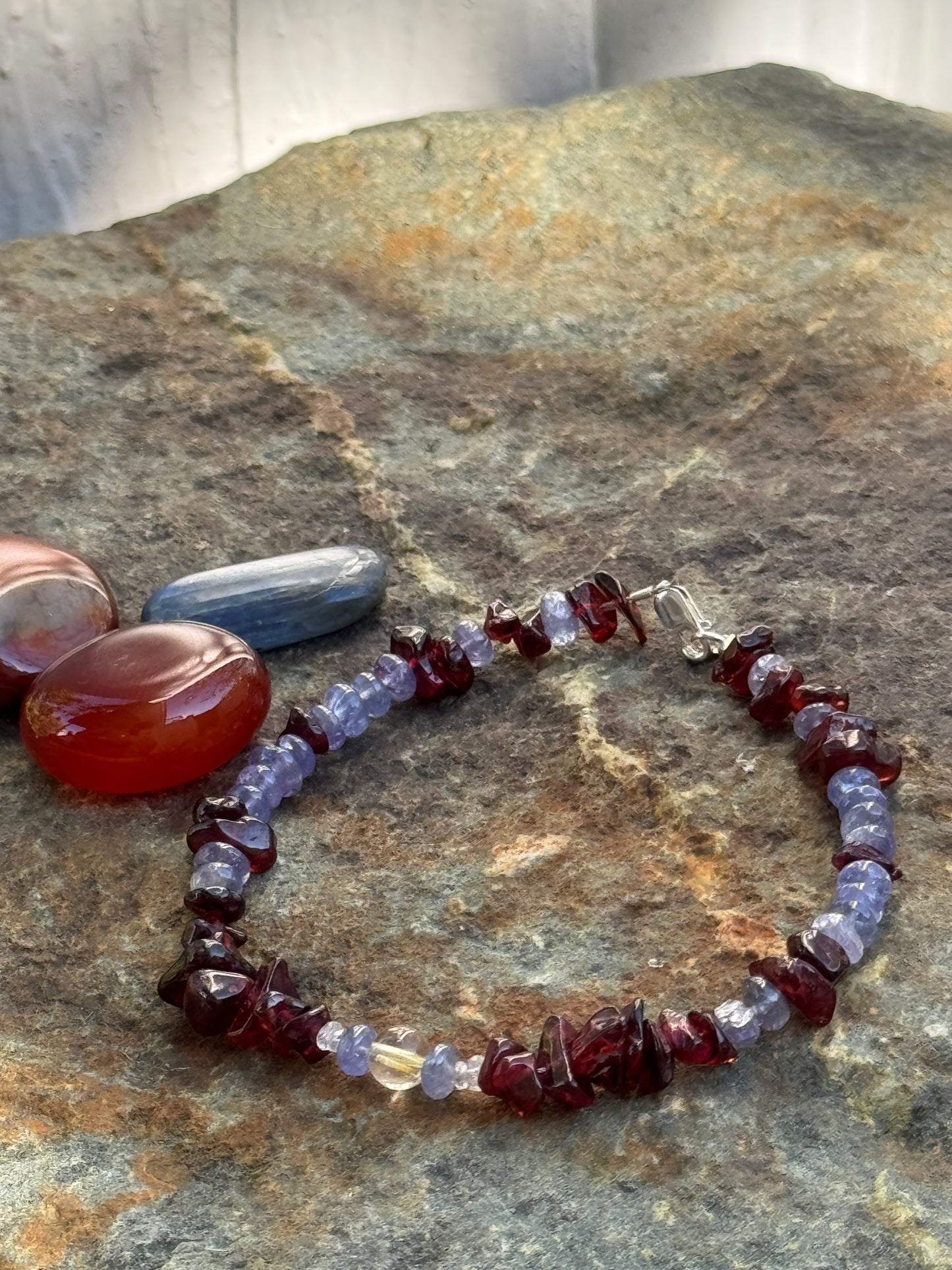 Tanzanite + Garnet + Moonstone + Rutilated Quartz