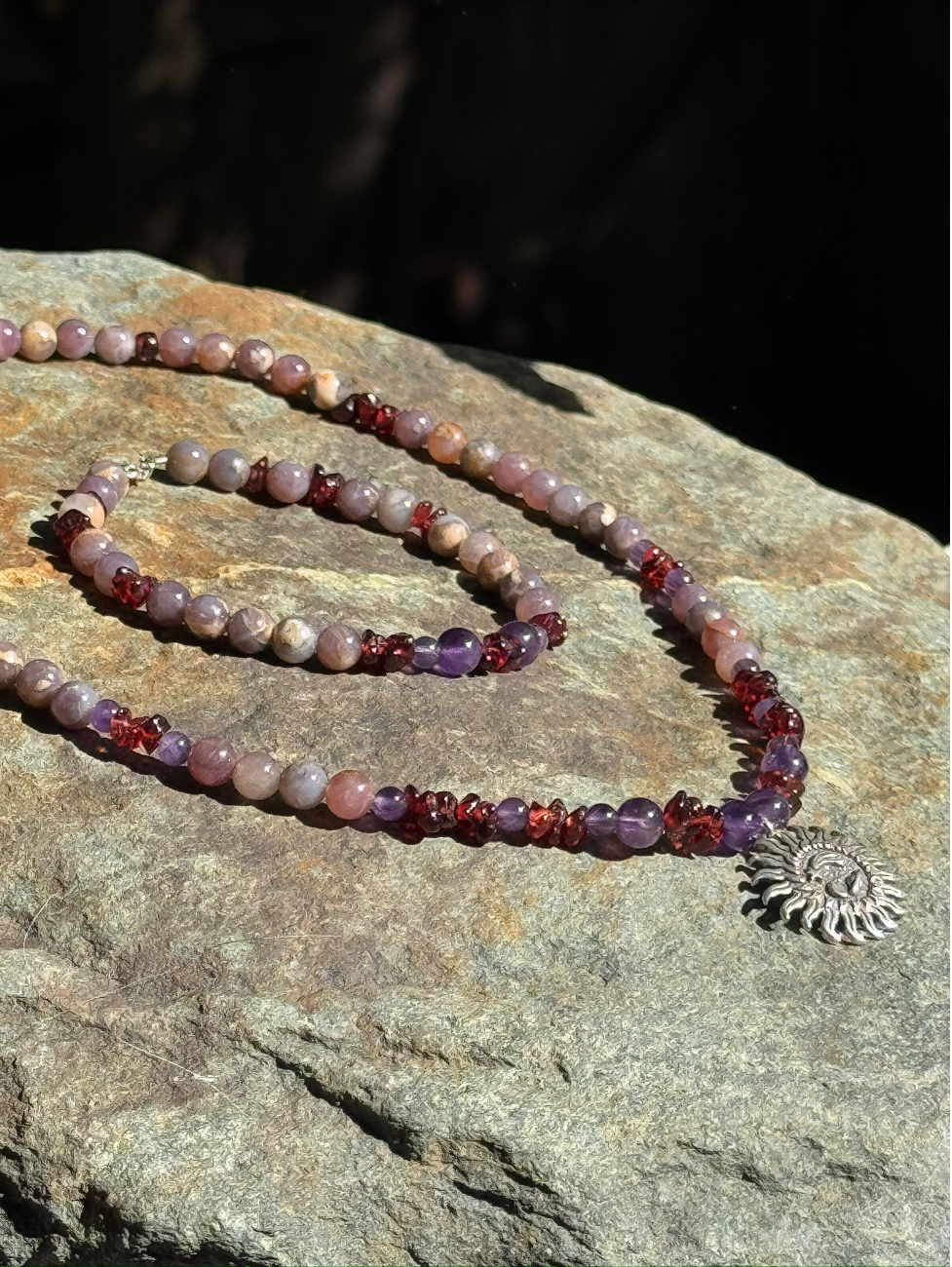 Madagascar Rose Quartz + Garnet + Amethyst - Necklace and Bracelet Set