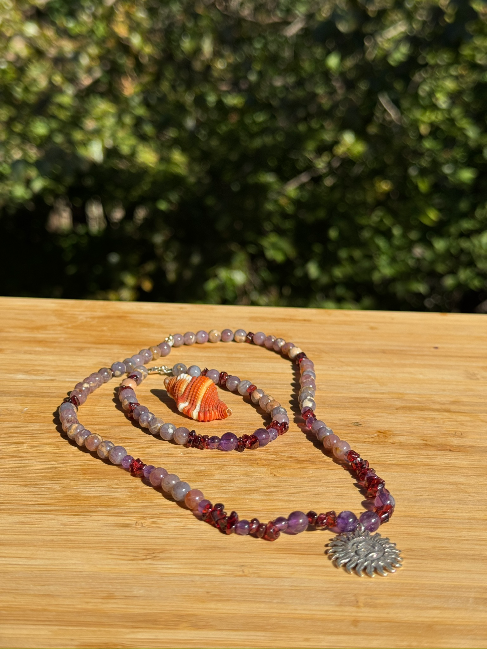 Madagascar Rose Quartz + Garnet + Amethyst - Necklace and Bracelet Set